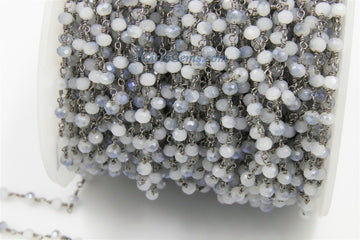 White Rosary Chain, Light Gray Opal Mystic Rosary Chain - A Girls Gems